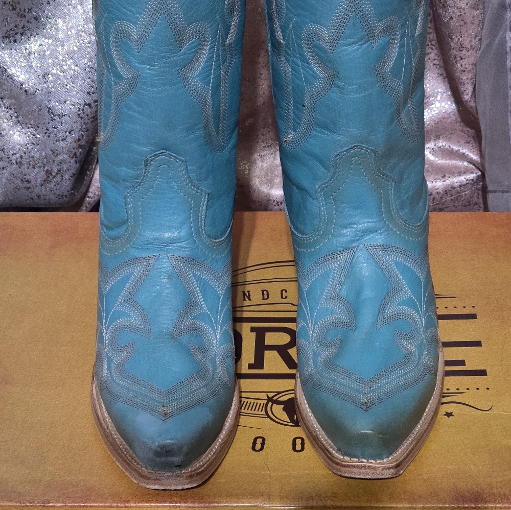 Corral Turquoise Leather Embroidered Boots 8.5 - Picture 6 of 12